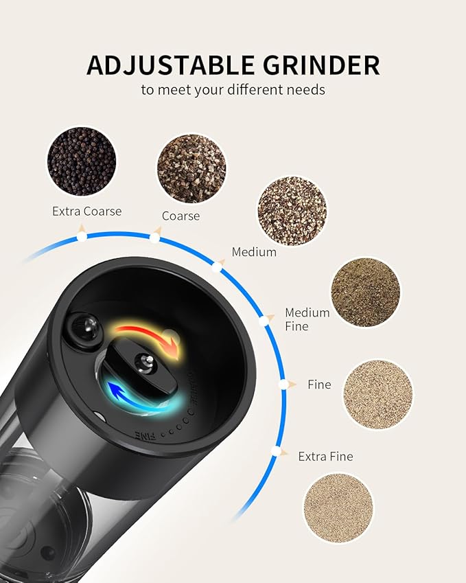 CIRCLE JOY Gravity Sensor Salt and Pepper Grinder Set with Charging Base, Electric Salt and Pepper Mills Set with LED Light, Adjustable Coarseness, No Battery Needed, for Home Kitchen BBQ