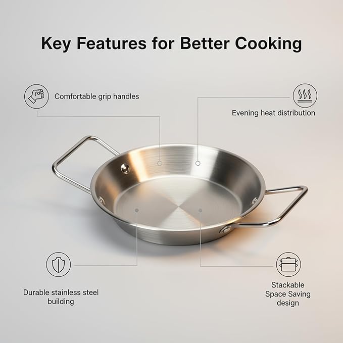 Au Gratin Dishes Stainless Steel, Specialty Gratins Pots and Pans, Cookware, Small Baking Dish with Handles, Set of 4, 27 Oz, for Oven Roasting, Individual portion, Pie (Silver, 8.3 Inch)