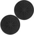 2 Pack Silicone Coasters for Drinks-Black Spider Shape Coaster with Deep Tray Grooved Design, Washable Cup Coasters for Desk, Heat Resistant Non-Slip Plastic Coaster for Coffee Table, Wooden, Kitche