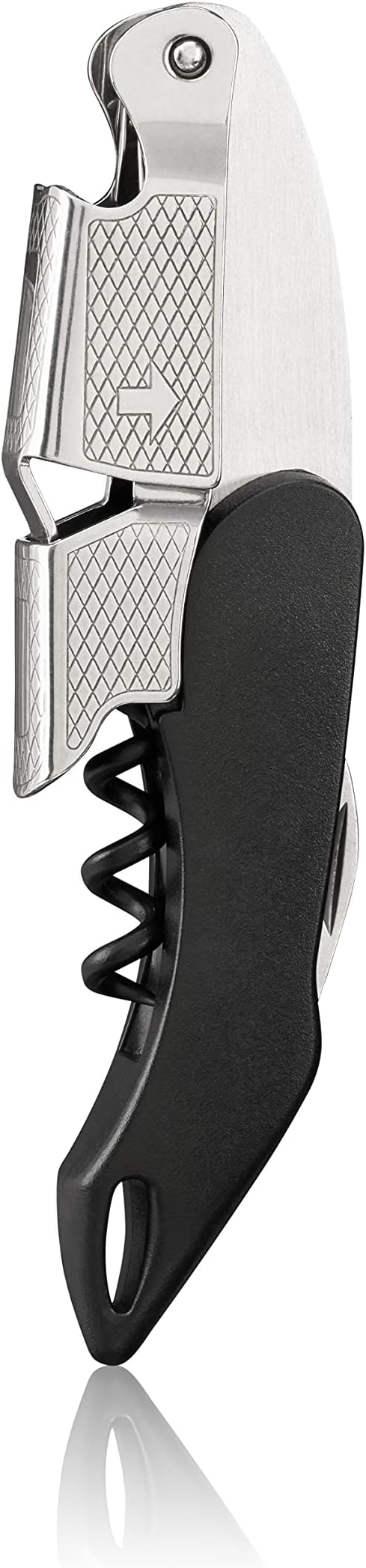 True Sommelier Waiters Corkscrew Wine Opener, Stainless Steel with Built-in Bottle Opener and Sharp Foil Cutter for Bartenders, Home Bar, Kitchen, Travel, Gifts for Wine Lovers, Set of 1, Black