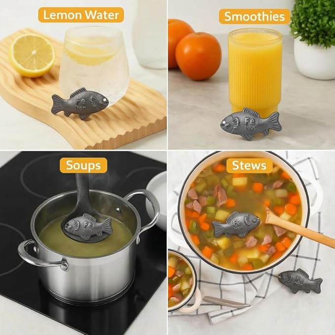 Iron Fish for Cooking, 2-Pack Reusable Natural Sources of Iron Ingot for Daily Iron Supplement, Iron Cooking Tool to Add Iron to Food & Water, Ideal for Anemia, Vegans