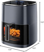 Simple Deluxe Air Fryer - 6.34 QT Digital Airfryer with Visible Window, 12 Presets Functions, Nonstick and Dishwasher-Safe Basket, 1700W, Gray