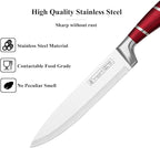 Kitchen Knife Set, 9-Piece Red Kitchen Knife Set with Acrylic Block, Non Stick Sharp High Carbon Stainless Steel Knife Set for Kitchen Cutting Meat Slicing Chopping Kitchen Gifts for Women (Red)