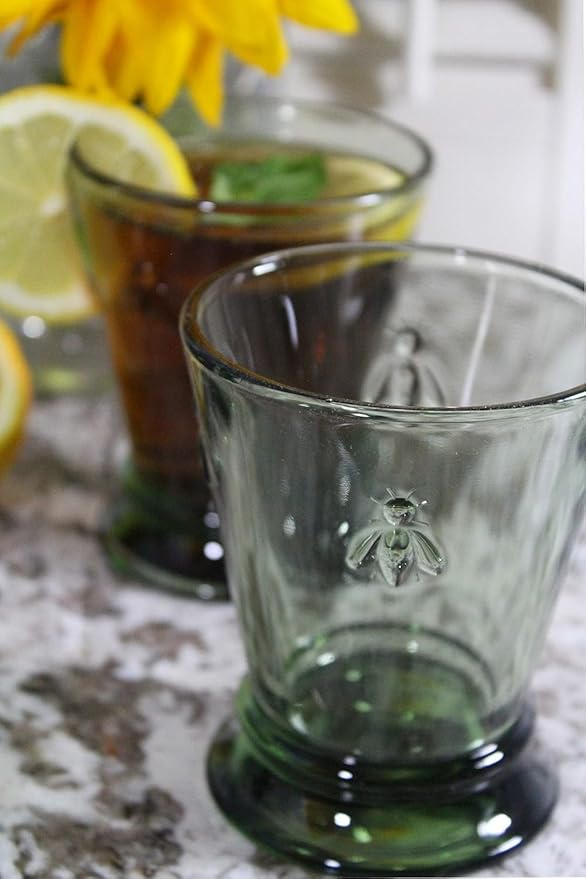 La Rochere Napoleon Bee Green Tumbler Set of 6 – La Rochere Bee Glassware Sets – Fancy Glassware Drinking Glasses (9 oz)