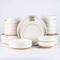 AmorArc Ceramic Dinnerware Sets with Pasta Bowls for 6, Handpainted Plates and Bowls Set with Rustic Terracotta Underside, Scratch Resistant Dishes Set, Dishwasher & Microwave Safe, 24 Pcs