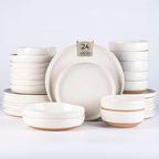 AmorArc Ceramic Dinnerware Sets with Pasta Bowls for 6, Handpainted Plates and Bowls Set with Rustic Terracotta Underside, Scratch Resistant Dishes Set, Dishwasher & Microwave Safe, 24 Pcs