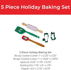 Handstand Kitchen Bluey Holiday Baking Set with Bluey and Bingo Cookie Cutters, Rolling Pin, Spatula and Flipper