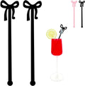 Black Bow Drink Stir Sticks 20PCS Acrylic Stirrers for Cocktail Swizzle Coffee Shirley Temple Bar Supplies Party Decorations (Black)