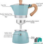 MORDEN MS Moka Pot, Stovetop Espresso Maker 6 Cup/10 OZ Italian Coffee Maker Camping Coffee Pot Manual Cuban Coffee Percolator for Cappuccino or Latte - Blue