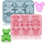 2 Pack Cute Bear Molds Silicone 6 Cavity 3D Cartoon Bear Themed Baking Mould Tray DIY Tool for Baby Shower Birthday Party Chocolate Cake Mousse Pastry Soap Crayons Cupcake Topper