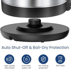 COMFEE' 1.7L Stainless Steel Electric Tea Kettle, BPA-Free Hot Water Kettle Electric with LED Light, Auto Shut-Off and Boil-Dry Protection, 1500W Fast Boil Electric Kettle