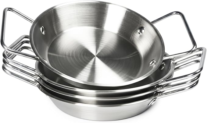Au Gratin Dishes Stainless Steel, Specialty Gratins Pots and Pans, Cookware, Small Baking Dish with Handles, Set of 4, 20 Oz, for Oven Roasting, Individual portion, Pie (Silver, 7.5 Inch)