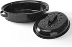 15.4" Roasting Pans for Ovens Porcelain Enameled Steel Oval Roaster Pan with Domed Lid for Turkey, Chicken, Vegetable, Lamb, Sourdough Bread