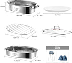 Eglaf 2-Tier Stainless Steel Fish Steamer - Multi-Use Square Steaming Cookware with Rack, Ceramic Plate, Chuck, Oven Mitts - Stockpot for Steaming Fish, Boiling Soup