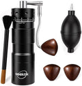 Manual Coffee Grinder with Numerical External Adjustable Setting Stainless Steel Conical Burr Hand Crank Coffee Mill for Cold Brew Espresso French Press Pour Over Drip with Foldable Handle- Black