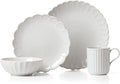 Lenox Dinnerware Set, French Perle Scallop 4-Piece Place Setting, Service For 1, Dinnerware Set, Stoneware, Includes Plates, Bowl, and Mug, Dishwasher And Microwave Safe, Dish Set (White, 4 Piece)