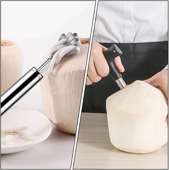UPKOCH Coconut Opener and Meat Remover Kitchen Gadget Set Stainless Steel Sturdy Tool for Fresh Coconuts Home Supplies and Flesh Extraction