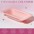 Paris Hilton Over the Sink Expandable Colander, Extendable Strainer, Adjustable from 14.5 inches to 19.5 inches, Fits most kitchen sinks, Made without BPA, Pink