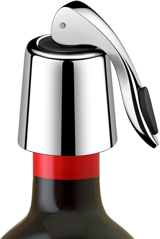 ERHIRY Wine Stopper - Stainless Steel Wine Bottle Stopper with Silicone Seal, Reusable Beverage Preserver, Freshness Keeper, Premium Bottle Sealers, Ideal Wine Saver Accessory Gift Set