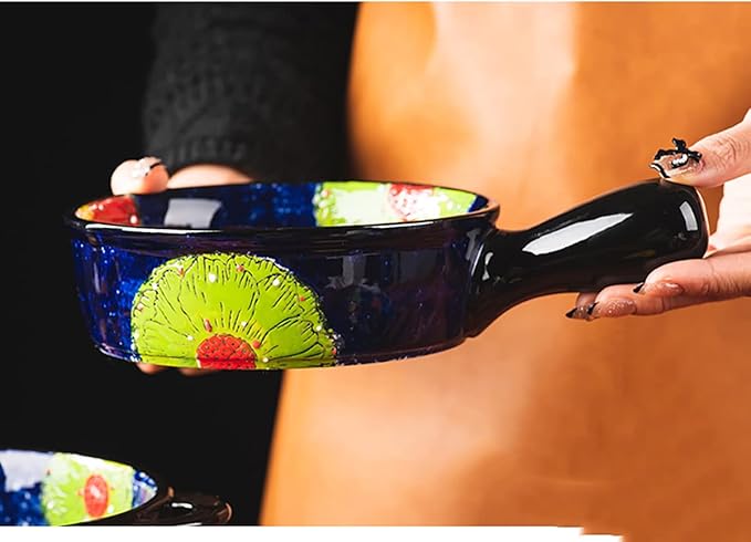 Vintage Style Pottery Bakeware Colorful Daisy Pattern Ceramic Casserole Dish Baking Pan Lasagna Pans Baking Dish with Handles from Oven to Table Plate-1 PCS, 20 OZ