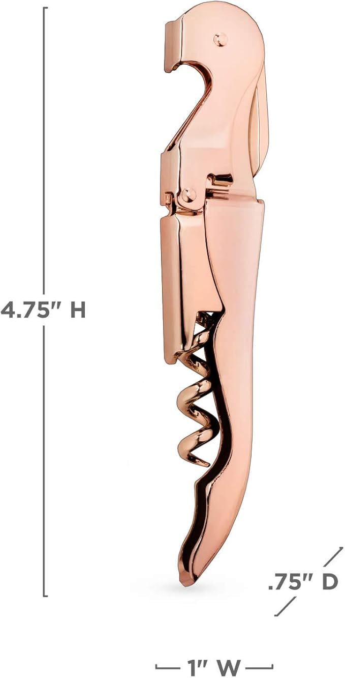 Viski Summit Double Hinged Waiters Corkscrew Wine Opener with Foil Cutter, Durable Stainless Steel with Built-in Bottle Opener for Beers and Soft Drinks, Home Bar, Kitchen, Travel, Set of 1, Copper