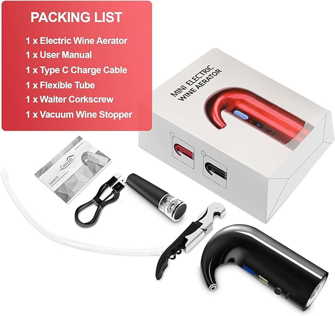 Electric Wine Aerator Dispenser Set – Automatic Wine Decanter & Pourer with LED Display, 200ml Smart Pour Control, Rechargeable Wine Pump & Stopper, Perfect Christmas Gifts for Wine Lovers
