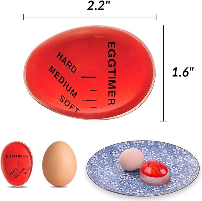 Lasubst Egg Timer for Boiling Eggs that Changes Color When Done, Classic Red, Pack of 2