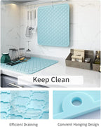 AMOAMI-Dish Drying Mats for Kitchen Counter-Silicone Dish Drying Mat-Kitchen Dish Drying Pad Heat Resistant Mat-Kitchen Gadgets Kitchen Accessories Kitchen Small Appliances(16" x 18",LIGHT BLUE)