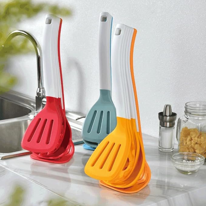 Heat Resistant Soup Spoon Brush Ladle Silicone Non Stick Spatula Kitchen Tools Cooking Utensil Set(Black)