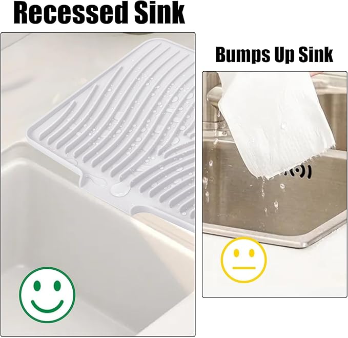TIKNIK Silicone Dish Drying Mat, Stone Drying Mat for Kitchen Counter with Built-In Drain, Non-Slip Drain Pad with Built-in Drain, Heat Resistant Stone Drying Mat, Hangable, White-1pcs, 16" x 12"
