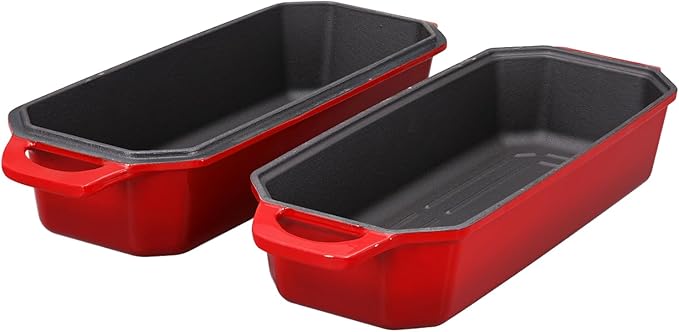 Flavehc Bread Pan Cast Iron Loaf Pan with Lid Bread Loaf Pan 13x5 Inch Enameled Cast Iron Sourdough Bread Pan,Red