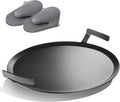 Premium Carbon Steel Griddle, Round Non-Toxic Stovetop Flat Top Pan for Gas, Electric Range, Induction, Grill & Campfire, Pre-seasoned Nitride Coating, Oven Safe to 1200°F, with Heat-insulating Gloves