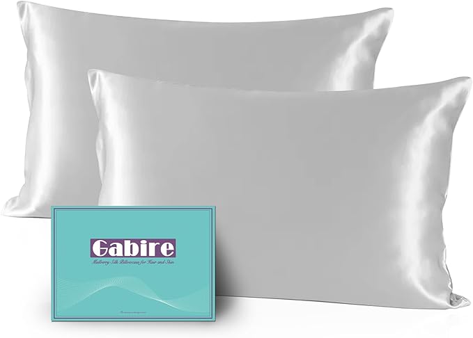Mulberry Silk Pillowcases Set of 2, Both Sides Real Silk Pillow Covers for Hair and Skin Cool Pillowcase Organic Silk Pillowcase 2 Pack with Hidden Zipper, Silver Grey, King (20"×36")