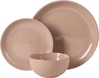 Gibson Home Rockaway 12 Piece Plates and Bowls Matte Outside/Shiny Inside Glaze Service for 4 Dinnerware Set - Pink - Dishwasher and Microwave Safe