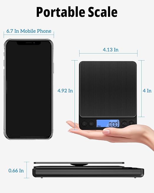 NEXT-SHINE Gram Scale 500g x 0.01g Precision, Mini Pocket Size Scales with 2 Plastic Trays LCD Display, Weighing Coffee Espresso Small Food