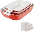 Ceramic Casserole Dishes Set of 3, Stoneware Baking Pans for Oven, Rectangular Lasagna Dish & Bakeware Set, Red (14.7’’/12.4’’/10.3’’)
