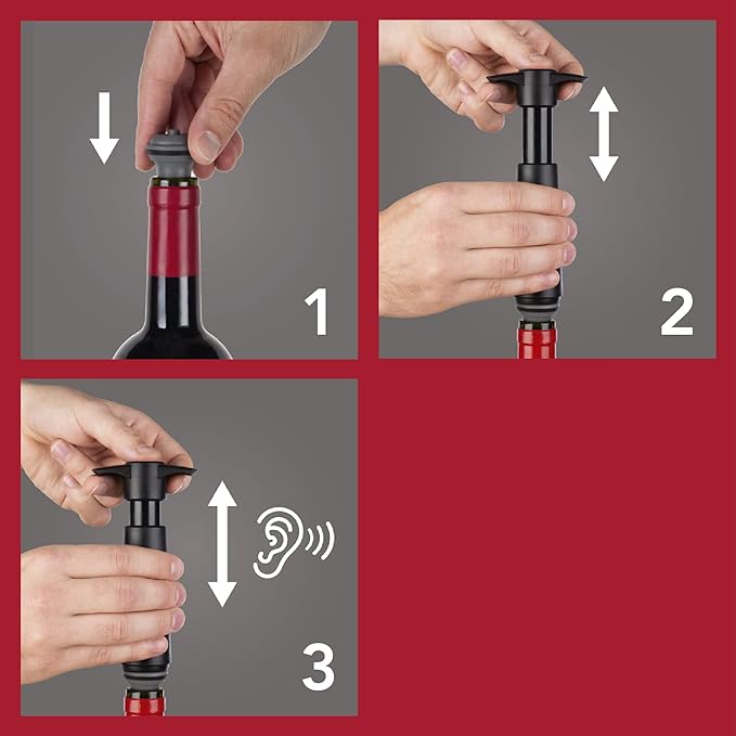 Vacu Vin Wine Saver Pump Blue with Vacuum Wine Stopper - Keep Your Wine Fresh for up to 10 Days - 1 Pump 6 Stoppers - Reusable - Made in the Netherlands