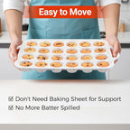 CAKETIME Mini Muffin Pan, Metal Reinforced Frame Mini Cupcake Pans 24 Cups Nonstick Muffin Silicone Molds with Handle for Baking Muffins, Cupcakes, Egg Bites 2 Pack