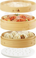 Prime Home Direct Bamboo Steamer Basket 12-Inch | 2-Tier Steamer for Cooking | 50 Liners, Chopsticks, Sauce Dish | Steaming Asian Food, Bao Buns, Chinese, Dim Sum, Dumpling, Rice, Vegetable Steam Pot