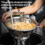 Whysko 3 Pack Stainless Steel Colanders with Handles - 5 Qt, 3 Qt, 1 Qt - Durable Colander for Kitchen Strainers and Colanders Set - Ideal Metal Colander for Pasta, Vegetables, Food Prep