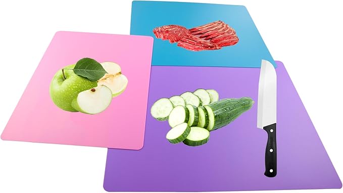 Flexible Cutting Board mats, Plastic Cutting Boards for Kitchen Cooking, Cutting board sheets for Meat and Vegetables, Dishwasher Safe Set of 7Pcs