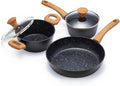 3-Piece Nonstick Cookware Set, 10.25 Inch Frying Pan & 2 Pots with Lids | PFAS & PFOA Free Non-Toxic Coating | Induction Compatible, Dishwasher Safe | Pots and Pans Set for Beginner Kitchen