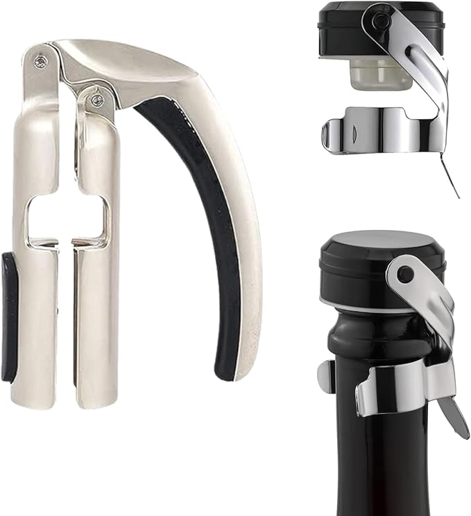 Imbibe & Indulge - Champagne Opener Tool and 2 Sparkling Wine Stopper - Zinc Alloy Champagne Opener, Ergonomic Lever Design + 2 Airtight Stoppers - Sparkling Wine Bottle Stopper, Champagne Accessories