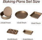 5-Piece Gold Nonstick Baking Pans Set, Carbon Steel Bakeware Includes Round Cake Pan, 6-Cup Muffin Pan, Square Pan, Pizza Pan, Loaf Pan, Complete Baking Tools for Home Baking & Gift