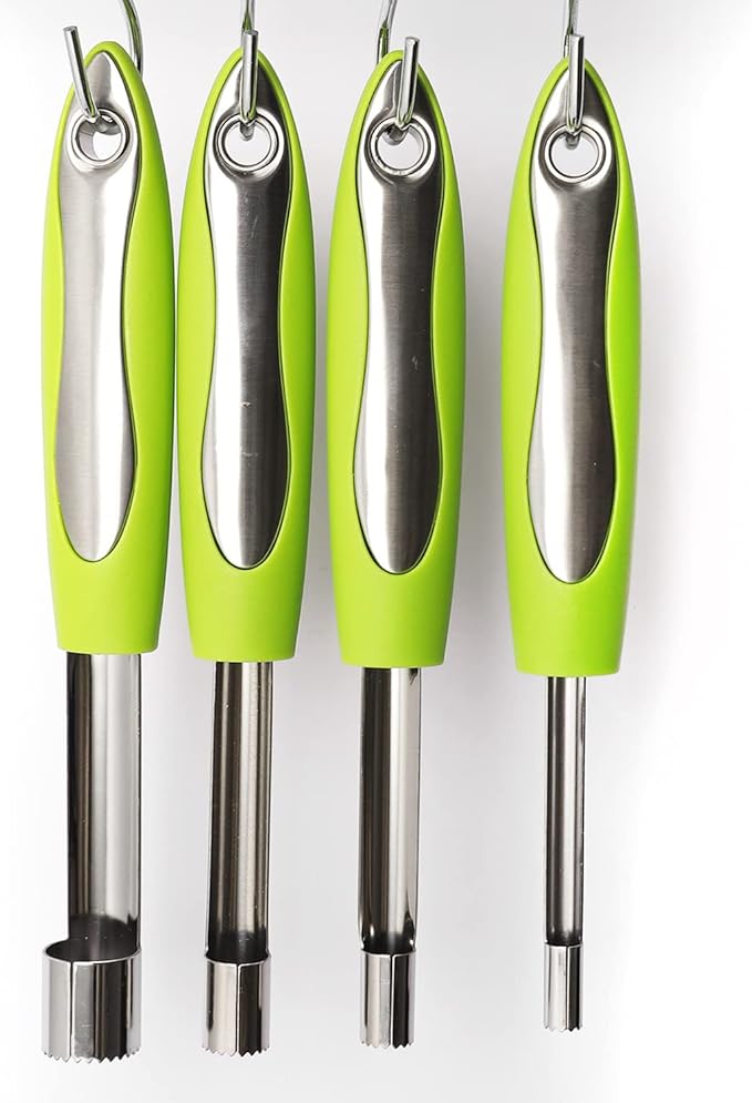 Apple corer set of 4 sizes, corer and pitter with comfortable rubber handle, for fruit, vegetables, apples, pears, cherries, jujubes and red dates