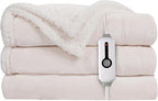 Electric Heated Blanket Throw Size - 50"x60", Soft Flannel Heating Blanket, 4 Heating Levels, 3 H Auto Shut Off, Breathable Warm and Washable for Sofa, White