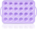 Mini Silicone Muffin Pan with Metal Frame, Non Stick Silicone Cupcake Pan with Handles 24 Cup, BPA Free Silicon Muffin Tin Tray Small for baking, egg bites, Cupcake Mold Purple