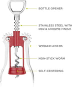 True Soar Winged Corkscrew Wine Opener Manual, Heavy Duty Stainless Steel Cork Openers in Chrome Finish, Home Bar Accessories Bar Tools, Set of 1 Red
