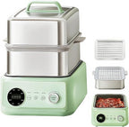 15.9QT Electric Food Steamer, 3 Tier Food Steamer for Cooking, 1200W Stainless Steel Steamer, Large Capacity Hot Pot, 9 Time Settings, for Home, Restaurant, Party (Green)