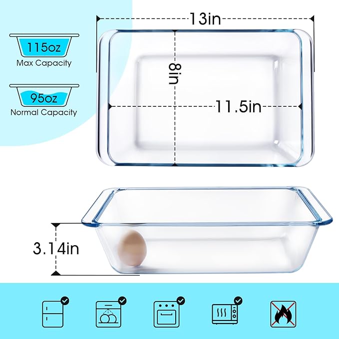 NUTRIUPS 3.7QT Rectangular Deep Glass Baking Dish, Glass Baking Pan for Oven, Clear Bakeware Deep Casserole Dish(3.7QT)